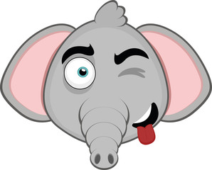 Vector illustration of the face of a cute cartoon elephant with funny expression