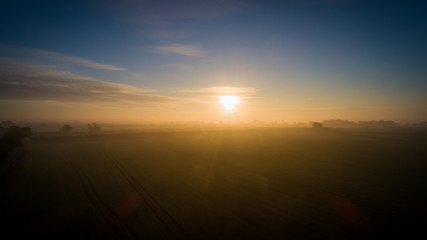 Sunrise over farmland, Norfolk, UK