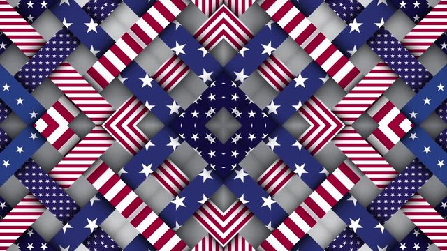 Transforming pattern with the USA flag. Seamless looping footage.