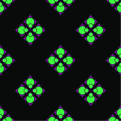 Neon flower seamless vector pattern on the black background