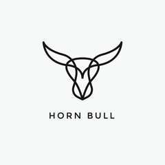 Abstract angus cow bison bufallo steak premium logo design. Creative bull horns line icon symbol - obrazy, fototapety, plakaty