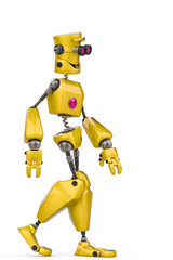 funny robot cartoon just walking in a white background