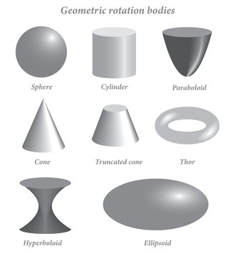Set of volumetric geometrical colored shapes. Volumetric geometric shapes of rotation