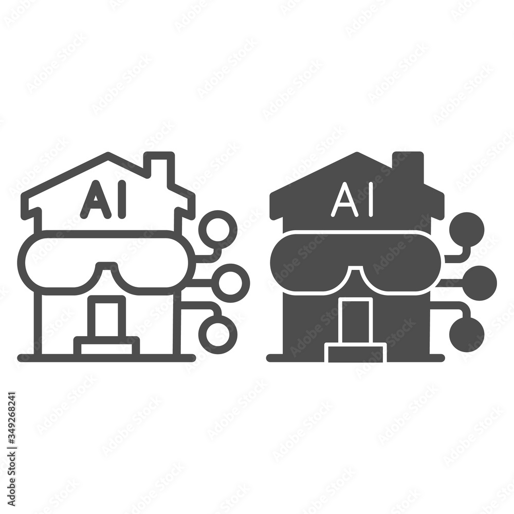 Poster building with ai connection line and solid icon, smart home symbol, automation and internet technolo