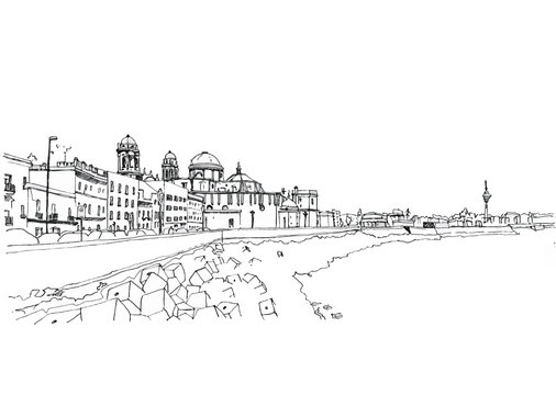 Cadiz silueta dibujo skyline playa