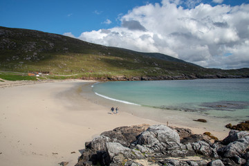 a couple walking together on Hushinish Beach, Harris, Outer Hebrides
