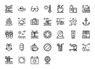 Summer Beach Outline Icons Bundle