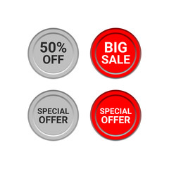 Vector illustration of a sales button and a shiny design for sale against