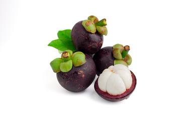 Mangosteens Queen of fruits, mangosteen on isolated white background