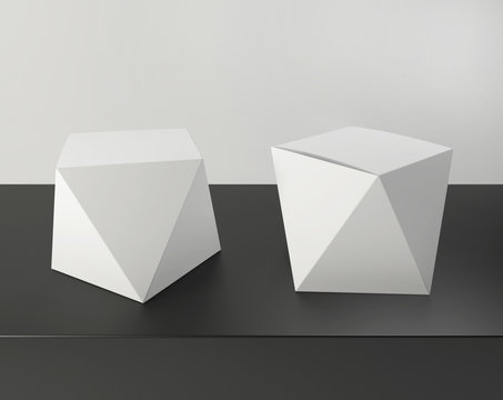 White Elegant Box For Jewelry In Different Angles. 3D Render.