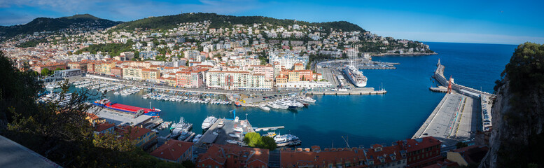 Nice, France - April 2017:  panorama of th eOld Port at Nice