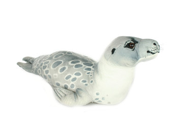 seal lion grey toy plush fluffy child white background realistic