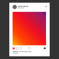 Mock up photo frame for social media post. Smartphone interface screen on background. Social network post. Isolated vector illustration.