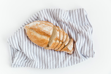 Homemade freshly baked bread.Sliced white bread.Healthy food.Top view