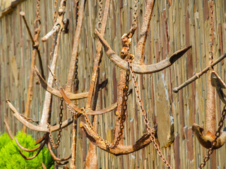Many old sunken anchors from ships
