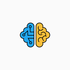 Obraz premium Artificial intelligence brain icon. Vector AI technology concept symbol or design element in flat style.