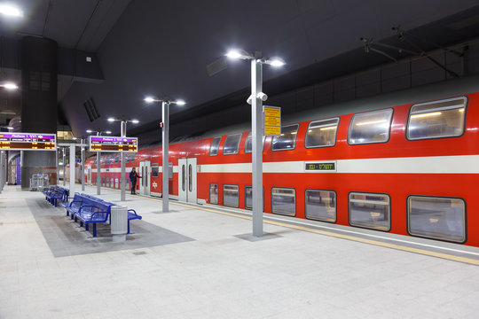 Jerusalem Yitzhak Navon Railway Station With Regional Train In Israel