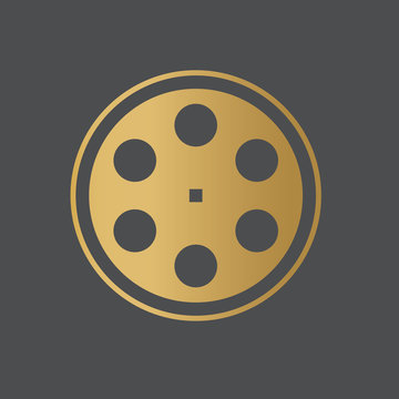 golden film reel roll icon- vector illustration
