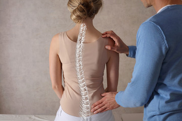 Scoliosis Spine Curve Anatomy, Posture Correction. Chiropractic treatment, Back pain relief. - obrazy, fototapety, plakaty