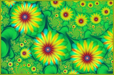 Computer graphics. Fractal texture in frame. Flowers