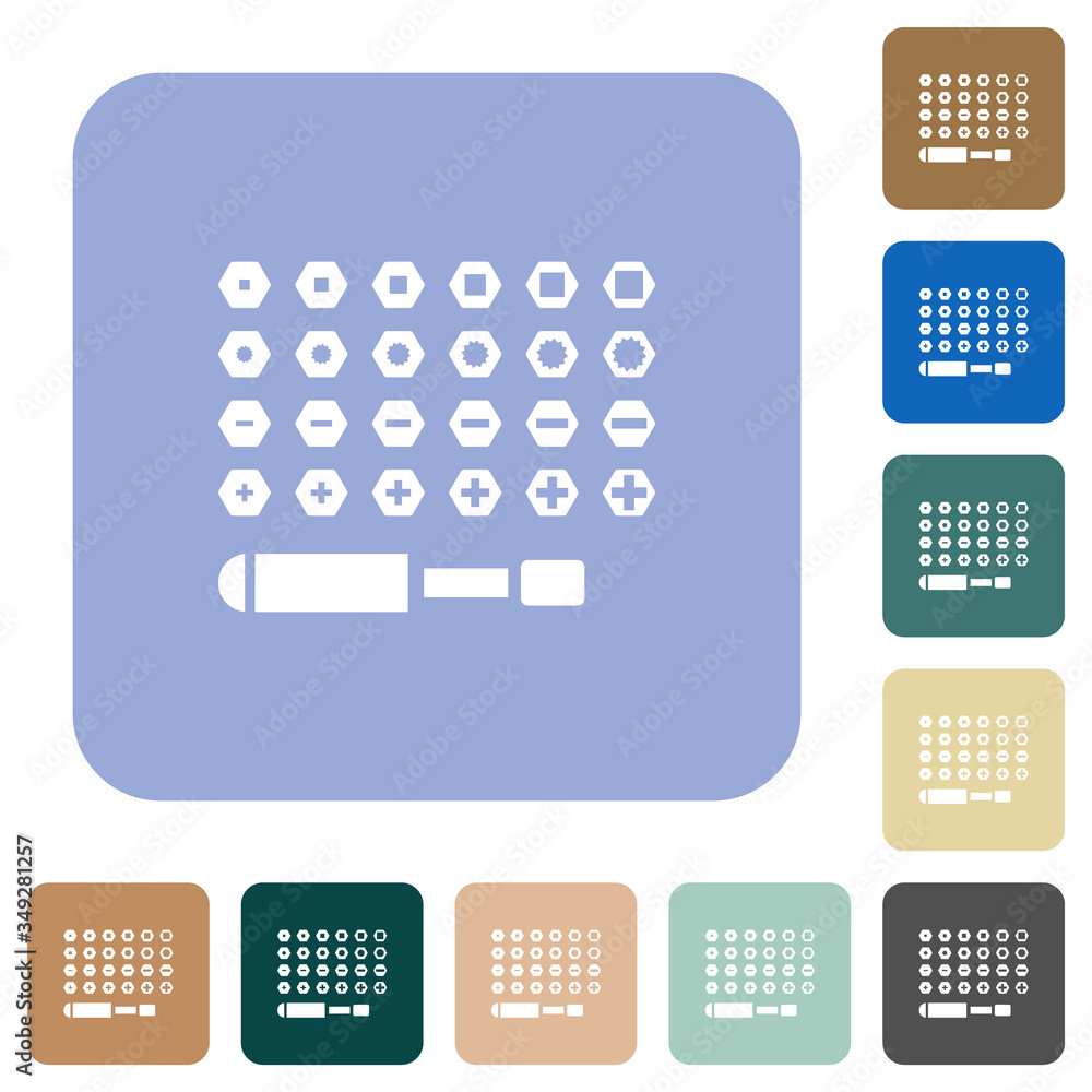 Poster set of screwdriver bits rounded square flat icons