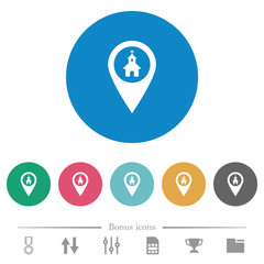 Church GPS map location flat round icons
