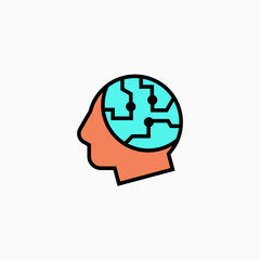 Artificial intelligence head & brain icon. Vector AI technology concept symbol or design element in flat style.