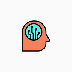 Artificial intelligence head & brain icon. Vector AI technology concept symbol or design element in flat style.