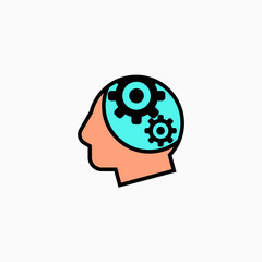 Artificial intelligence head & brain icon. Vector AI technology concept symbol or design element in flat style.