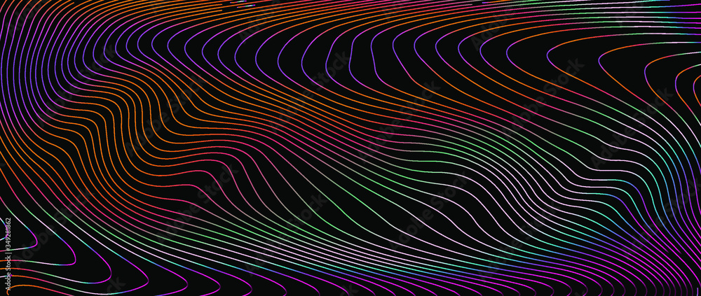 Poster holographic surface with glitched wavy texture. retrofuturistic illustration in 80s-90s synthwave an