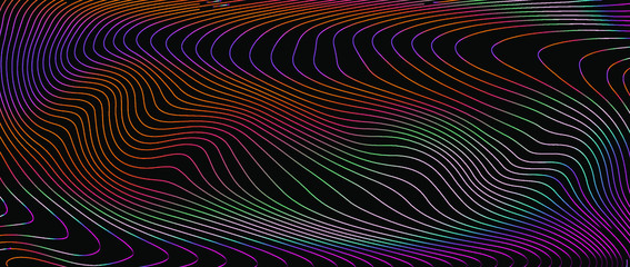 Holographic surface with glitched wavy texture. Retrofuturistic illustration in 80s-90s synthwave and retrowave chrome coloring.