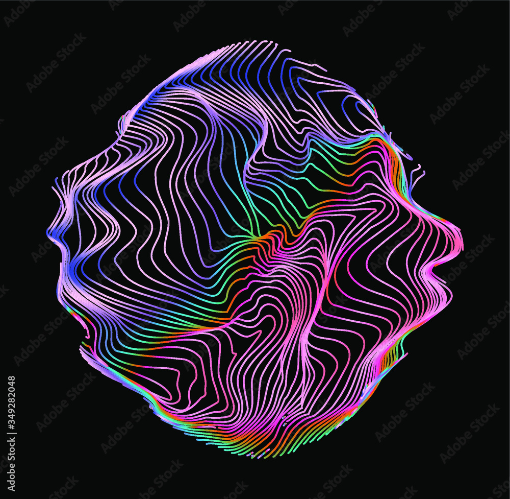 Aufkleber illuminated holographic circle with glitched wavy texture. retrofuturistic illustration in 80s-90s s