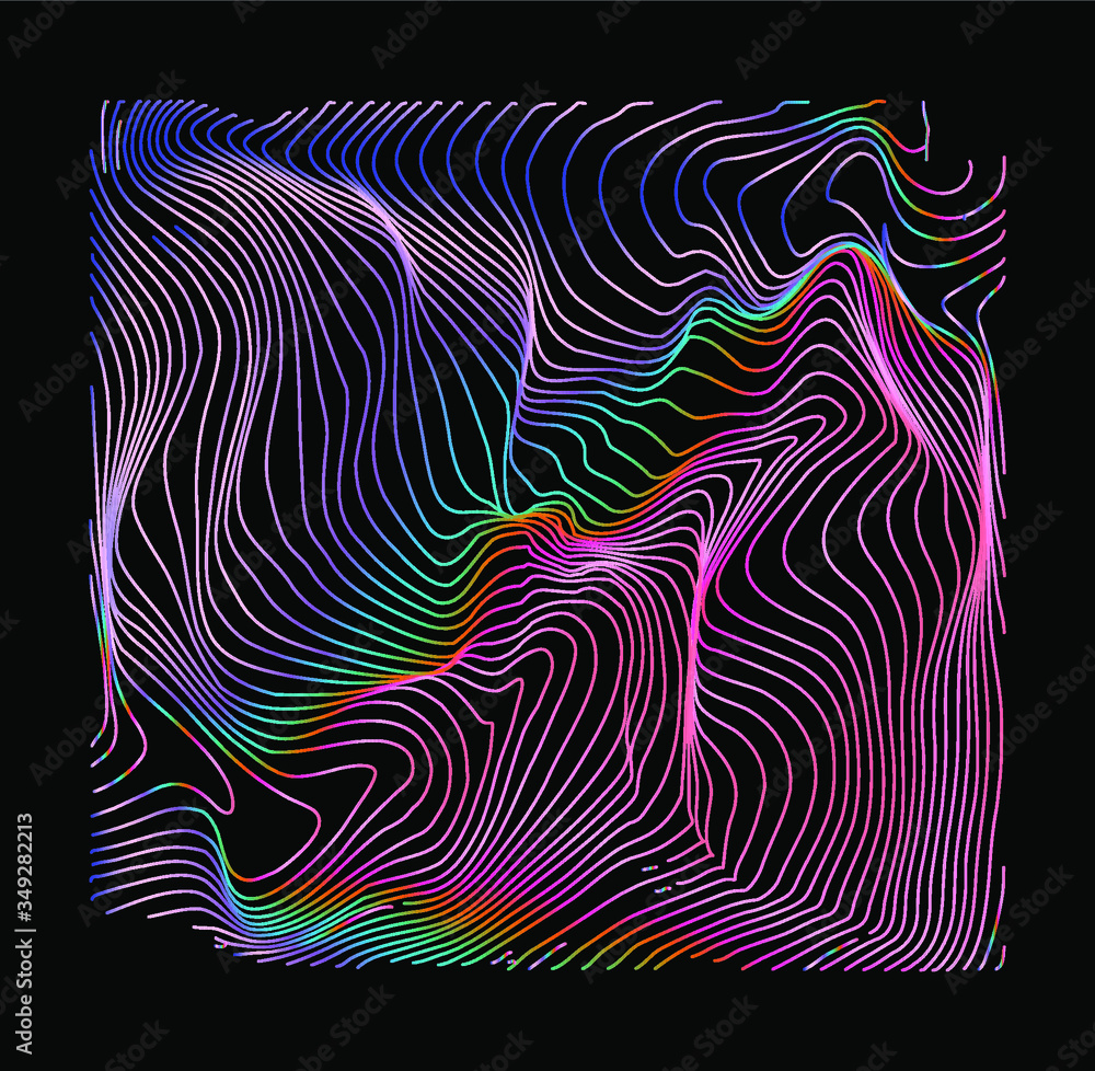 Poster holographic surface with glitched wavy texture. retrofuturistic illustration in 80s-90s synthwave an