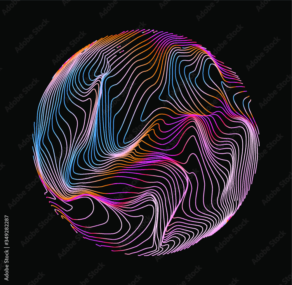Poster illuminated holographic circle with glitched wavy texture. retrofuturistic illustration in 80s-90s s