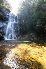 Fototapeta na wymiar The Wilson River flows through the jungle and forms a small waterfall, Western Australia