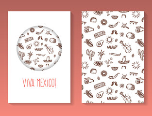  Hand drawn Mexican doodles flyer brochure template. Vector background