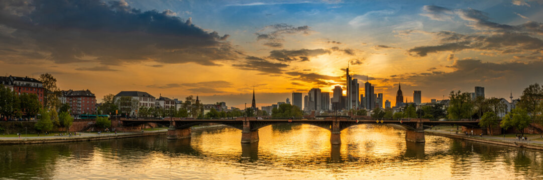 panorama view of the frankfurt skyline during the golden hour