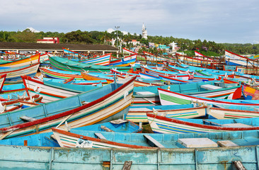 Fishing boats at Vizhinjam harbor, Kovalam, Kerala, India