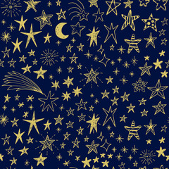 Seamless vector pattern with hand drawn doodle stars