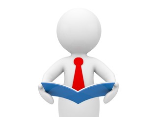 3d character is holding a folder with documents. 3d render illustration.