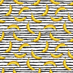 Seamless vector pattern with bananas. Summer fashion background.