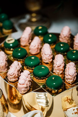 desserts with fruits, mousse, biscuits