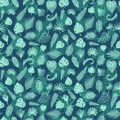 Naklejka premium Palm leaves vector background, seamless trendy tropical pattern design