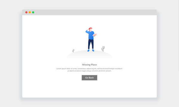 Modern flat design concept of confused man looking at map , page doesn't exist for website and mobile website. empty states page template