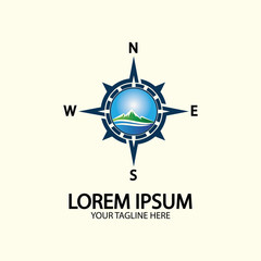 Compass with mountain for logo design illustrator  exploration icon  hiking tool.