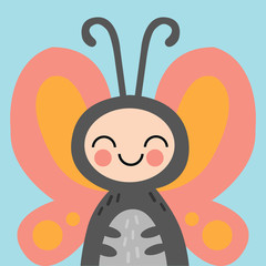Cute Butterfly Portrait Vector Illustration