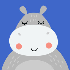 Cute Hippo Portrait Vector Illustration