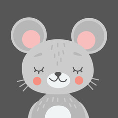 Cute Mouse Portrait Vector Illustration