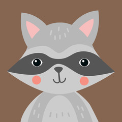 Cute Raccoon Portrait Vector Illustration