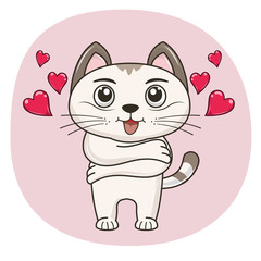 Cute cartoon cat hugging. Graphic element for kids, greeting card, cover, sticker and poster.